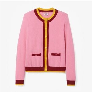 Kate Spade Pink Cardigan with Burgundy and Mustard Trim